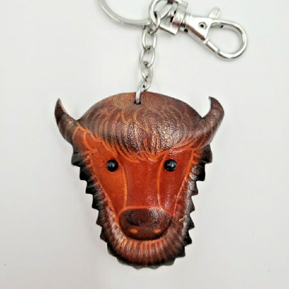 BUFFALO Keychain Bag Charm 3D Handmade Leather Country Western Southwest Casino